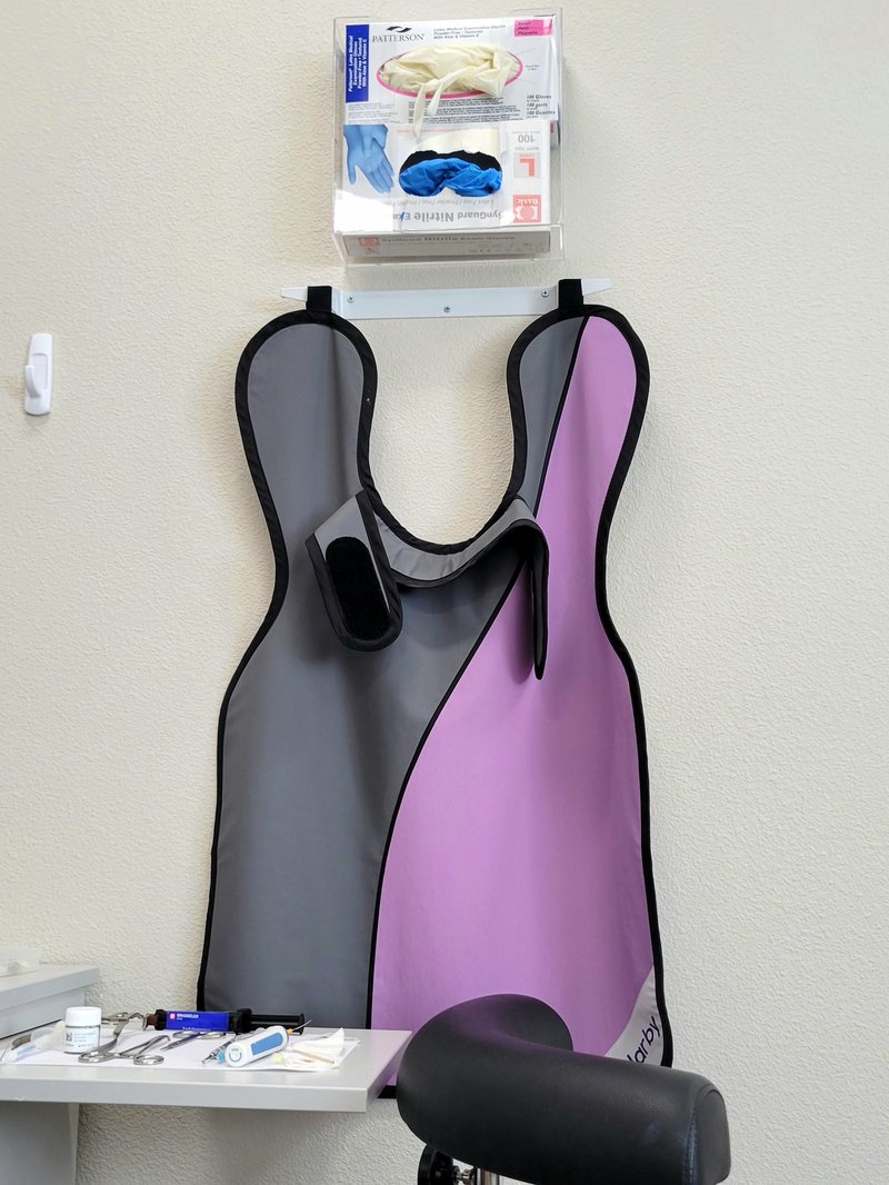 Lead apron and thyroid shield used for radiation protection in radiography