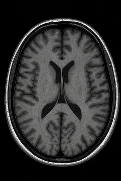 Generated axial T1-weighted brain MRI scan for pulse sequence learning