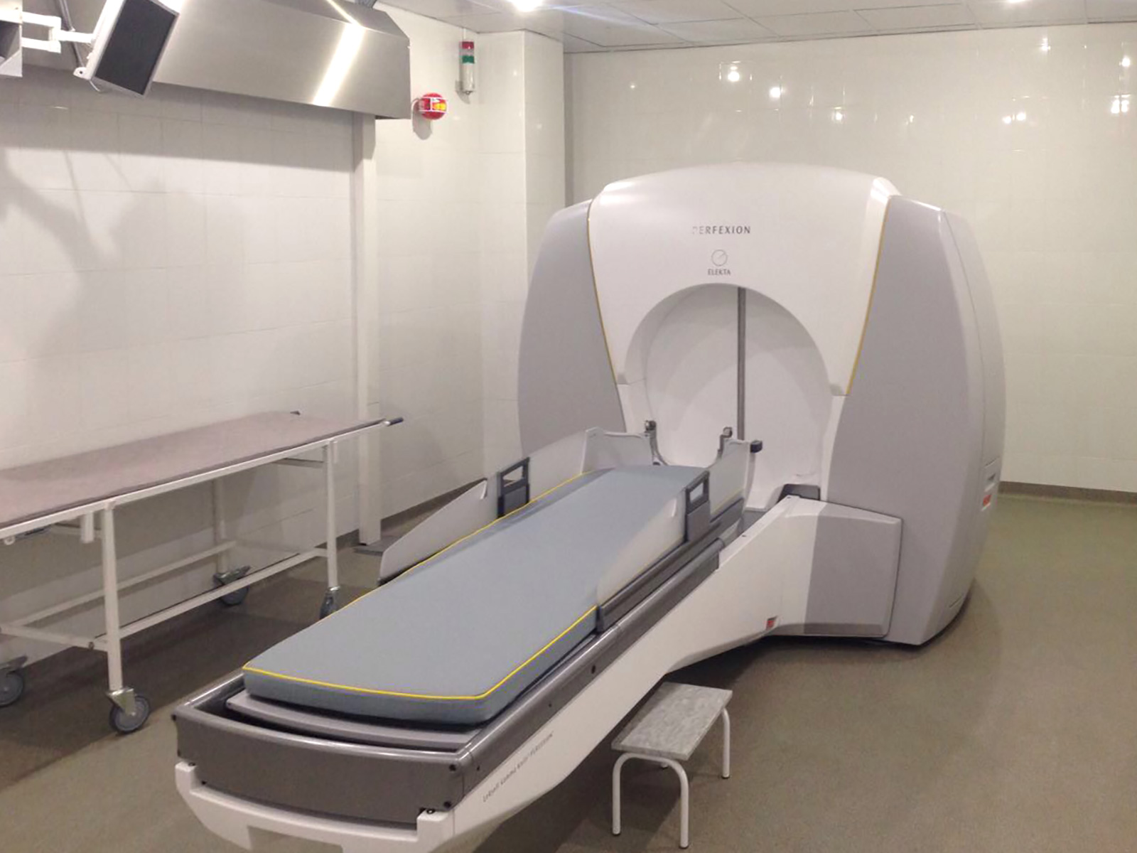 Gamma Knife radiosurgery unit used for stereotactic treatment of brain and central nervous system lesions.